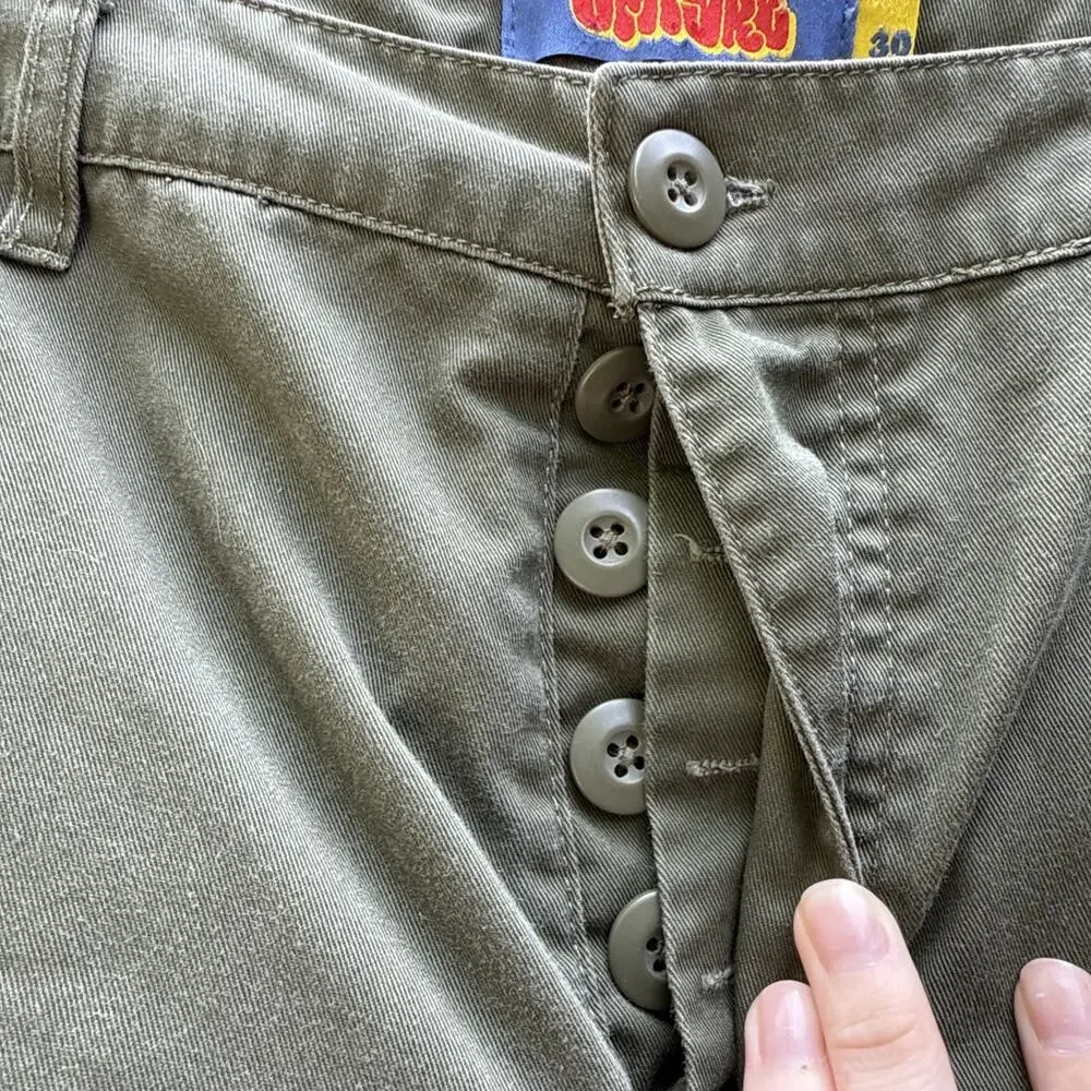 EMPYRE RELAX CARGO PANTS GREEN MENS SIZE 30x26 MILITARY SKATE Y2K BUTTON FLY
